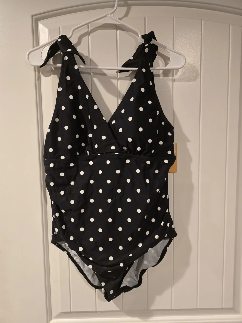 NWT Kona Sol Black White Polka Dot Faux Wrap One-Piece Swimsuit Sz XL